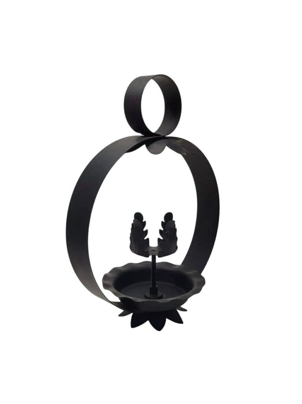 Decorative Black Metal Candle Holder With Floral Design For Home Décor Farmhouse